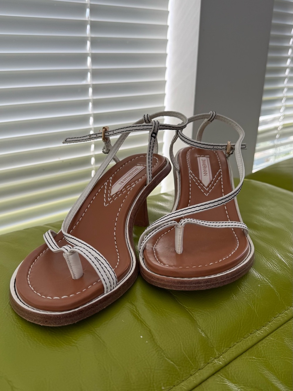 Zimmermann White Strappy Thong Sandal with Brown Insole